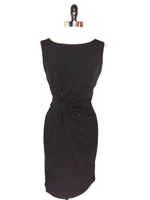 NEW ANNE KLEIN Sz 14 Sheath Dress Black Sleeveless Sparkles Stretch Knee Length - Image 1 of 4
