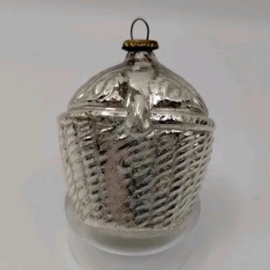 Vtg Mercury Glass Silver Flower Basket Christmas Mini Ornament Japan - Picture 1 of 17