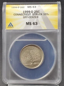 1999 D 25c CONNECTICUT Quarter ANACS MS63 STRUCK 10% OFF CENTER  - Picture 1 of 4