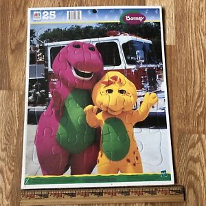 MB 1999 Frame Tray Puzzle VTG Barney Purple Dinosaur & BJ Firetruck NEW SEALED