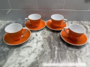 Espresso Cup & Saucer - Set Of 4, Orange & White, Vintage Preowned, LN Condition - Picture 1 of 6