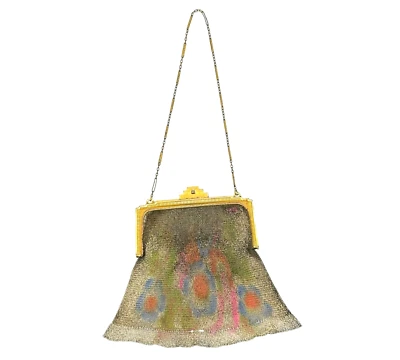 Antique Whiting and Davis Gold-Tone Metal Baby Mesh Lined Floral Purse - Image 1 of 4