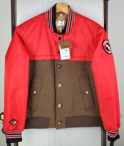 Bomber ibrido BURBERRY uomo taglia 38 piccolo lana vergine denti di cucciolo NUOVO $2895