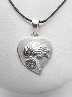 Fiamma dell'Arma dei Carabinieri : Ciondolo a Cuore in Argento 925 - Pendente - - Immagine 1 di 4