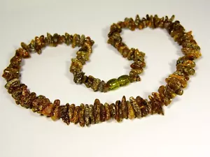 Baltic Amber Chip Necklace 18" Brown Green Black Polished Natural Stone 4894 - Picture 1 of 7