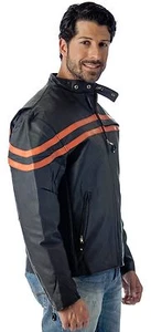 REED MENS VENTED MOTORCYCLE LEATHER JACKET - Black / Orange - Brand New wTags - Picture 1 of 3