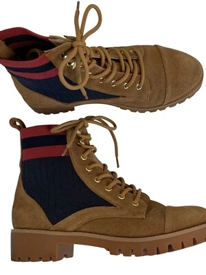 Womens 7.5M Cecelia NY Theo Lace-Up Suede Ankle Boots Lug EUC 8966 roll top - Image 1 of 4