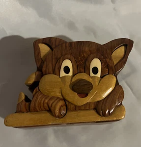 Puppy Dog Wooden Puzzle Box Inlay Handmade Wood Decorative Jewelry Trinket Box - Picture 1 of 8