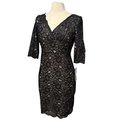 Adrianna Papell Black Lace 3/4 Sleeve Cocktail Dress Petite Size 2 NWT - Image 1 of 4
