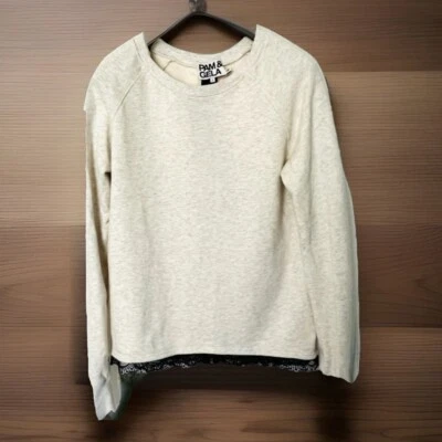 Pam & Gela Women’s Sweatshirt Sz. S Back Zipper Oatmeal Lace  Casual Cotton - Image 1 of 4