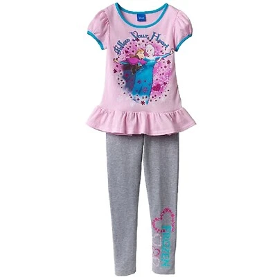 Túnica rosa de manga corta Frozen de Disney con leggings grises-NUEVA CON ETIQUETAS Foto 1 de 3