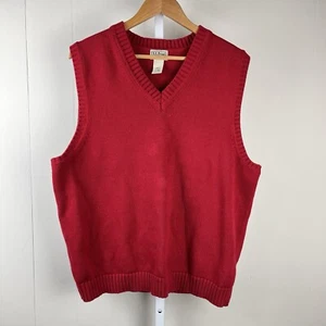 L.L. Bean Sweater Vest Mens Large Red Knit Sleeveless Classic Holiday Christmas - Picture 1 of 5