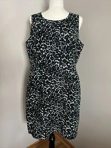 J. Crew Dress Black White Green Leopard Cotton Sheath Sleeveless Size 14 - Picture 1 of 10