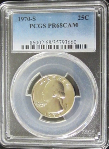 1970 S Proof Washington Quarter - PCGS PR 68 CAM Cameo () Guide $16 Cover