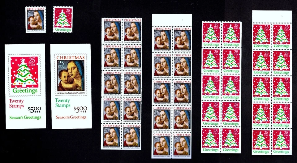 Elección de folleto/panel/único de Navidad 1990 BK180/181/2014b/2016a estampillas de Estados Unidos MNH Foto 1 de 1