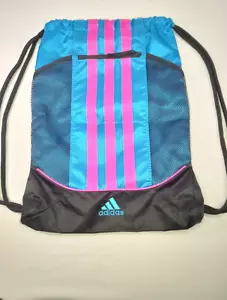 Adidas Alliance ll Drawstring Backpack Blue & Pink Gym Bag With Zip Pocket - Picture 1 of 7