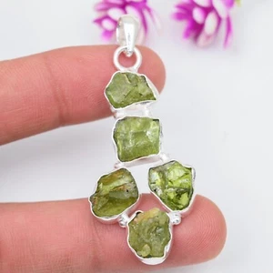 Raw Peridot Statement Silver Pendant 925 Sterling Silver Handmade Jewelry Gift - Picture 1 of 5