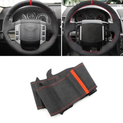 Cubierta de volante de cuero con barra roja de gamuza para Land Rover Freelander 2 2007-2012 Foto 1 de 4