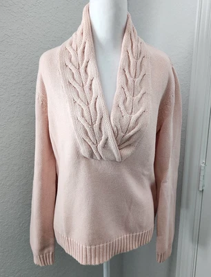 Suéter Lauren Ralph Lauren Feminino 100% Algodão Rosa Claro Decote V Grande - Imagem 1 de 4