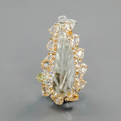 Gem jewelry Natural Green Amethyst Pendant 925 Sterling Silver  /NP49446 - Image 1 of 4