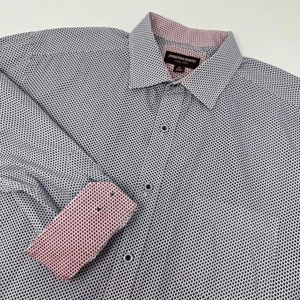 Johnston & Murphy Hemd Herren XL Blau Rot Geometrisches Muster Knopfleiste Langarm - Bild 1 von 9