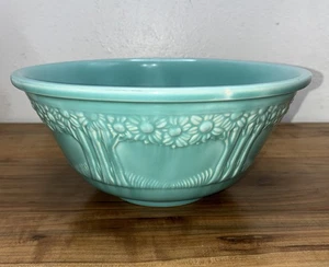 Homer Laughlin 1930's "Apple Trees" 9" Aqua Blue Mixing Bowl - Picture 1 of 8