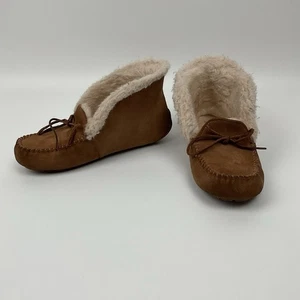 Ugg Chestnut Lena Moccasin Slippers Size 9 Suede Fuzzy Lined Cozy Classic - Picture 1 of 12