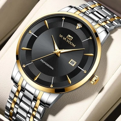 Men Watch Luxury Waterproof Analog Quartz Calender Stainless Steel Bracelet Band - Image 1 of 4