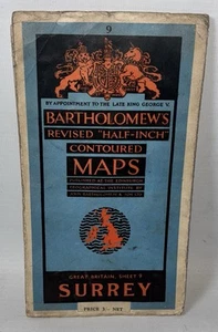 Bartholomew's Half-inch Contoured Map - Surrey, Sheet 9 - 1950 - Imagen 1 de 4