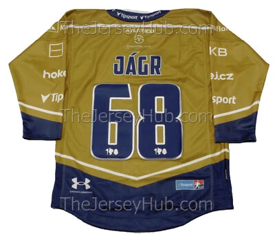 Camiseta deportiva de hockey dorada J. Jagr Kladno Knights 2024-25 Czech Extraliga PRO llamas L Foto 1 de 4