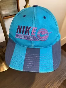 Vintage 80s 90s NIKE Retro Air Jordan Basketball Cap - Rare Blue Striped - Picture 1 of 7