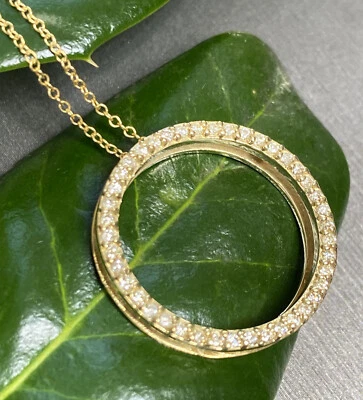 Collar de oro 14K vintage colgante de diamantes círculo O Estate joyería fina usado Foto 1 de 4