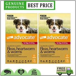 ADVOCATE 3,6,12 Doses Monthly Heartworm Flea Treatment for Dogs 10 to 25 Kg RED - Picture 1 of 5