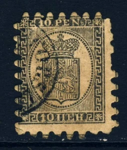 FINLANDIA 1866 10 penne nere su carta buff Roulette7,5 tipo III carta posata SG 22 FU - Foto 1 di 2