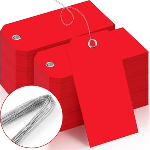 100 Pieces 6 1/4" X 3 1/8" Red Plastic Tags with Wires Waterproof Shipping Ta... - Picture 1 of 1