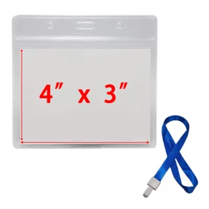5X Vaccine Record ID Badge Zip Lock Clear Card Holder with Lanyard 3" x 4" - Picture 1 of 2
