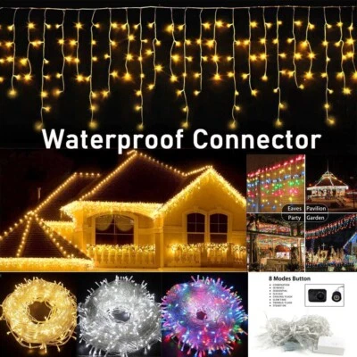 LED Curtain Icicle Light Window Fairy String Light In/Outdoor Wedding Xmas Decor - Image 1 of 4