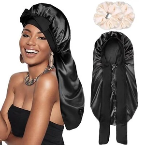 Silk Satin Hair Bonnet for Sleeping - For Braids Long Women Curly Straight Hair - Picture 1 of 15