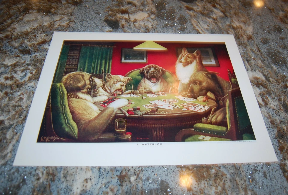 Vintage Dog Poker Art Print -" A Waterloo" by C.M. Coolidge Brown & Bigelow NOS - Image 1 of 1