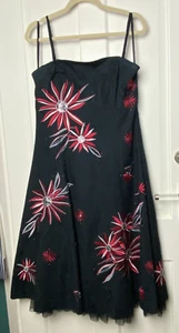 Nicholas Millington Black party dress/ Red & Silver embroidery /sequins - uk 14 - Picture 1 of 6