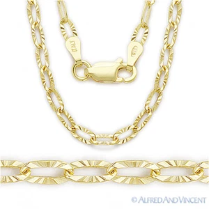 3mm Paper Clip Cable Link .925 Sterling Silver 14k Y Gold-Plated Chain Necklace - Picture 1 of 1