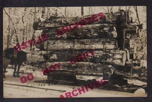 Wisconsin RPPC c1910 LOGGING SCENE Giant Log Load 8790 FEET Lumberjack HADLEY KB - Picture 1 of 2