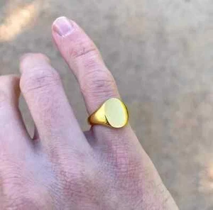 Men's Engravable Pinky Signet Engagement Band Ring 14K Yellow Gold Plated Silver - Picture 1 of 5