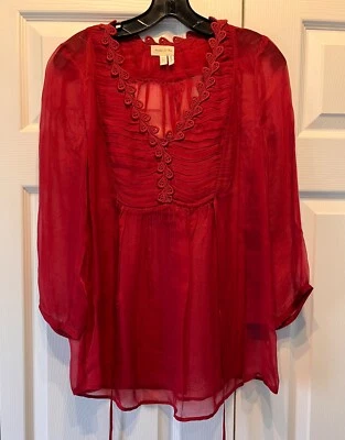 Blusa Top Campesina Meadow Rue Misha Rojo Transparente Volantes Talla 8 Foto 1 de 4