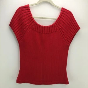 Ballinger Gold Womens Ribbed Cap Sleeve Sweater Size Medium Coral Red - Picture 1 of 7