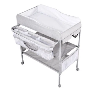 Baby Changing Table Folding Diaper Changing Station With Lockable Wheels Grey - Picture 1 of 8