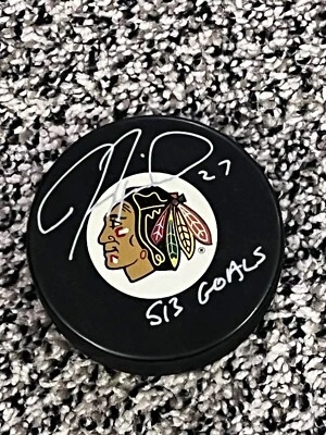 Jeremy Roenick Autographed Chicago Blackhawks 513 Goals Puck HOF - Image 1 of 2