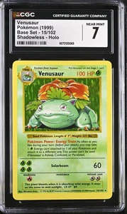 POKEMON CGC 7 NM Base Set Shadowless Venusaur 15/102 Holo Rare Unlimited *0069 - Picture 1 of 3