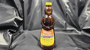 Vintage Glas Ms. Butterworth's 11" Bernstein Sirup 36 Unzen Flasche mit Etikett - Bild 1 von 3