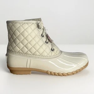 So Rain Boots Womens Size 9,5 M Gulf Quilted Zip-Up & Laced Ivory Duck Boots - Picture 1 of 12